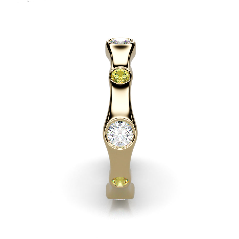 Stackable Art Deco 18K Gold Ring with Diamond & Yellow