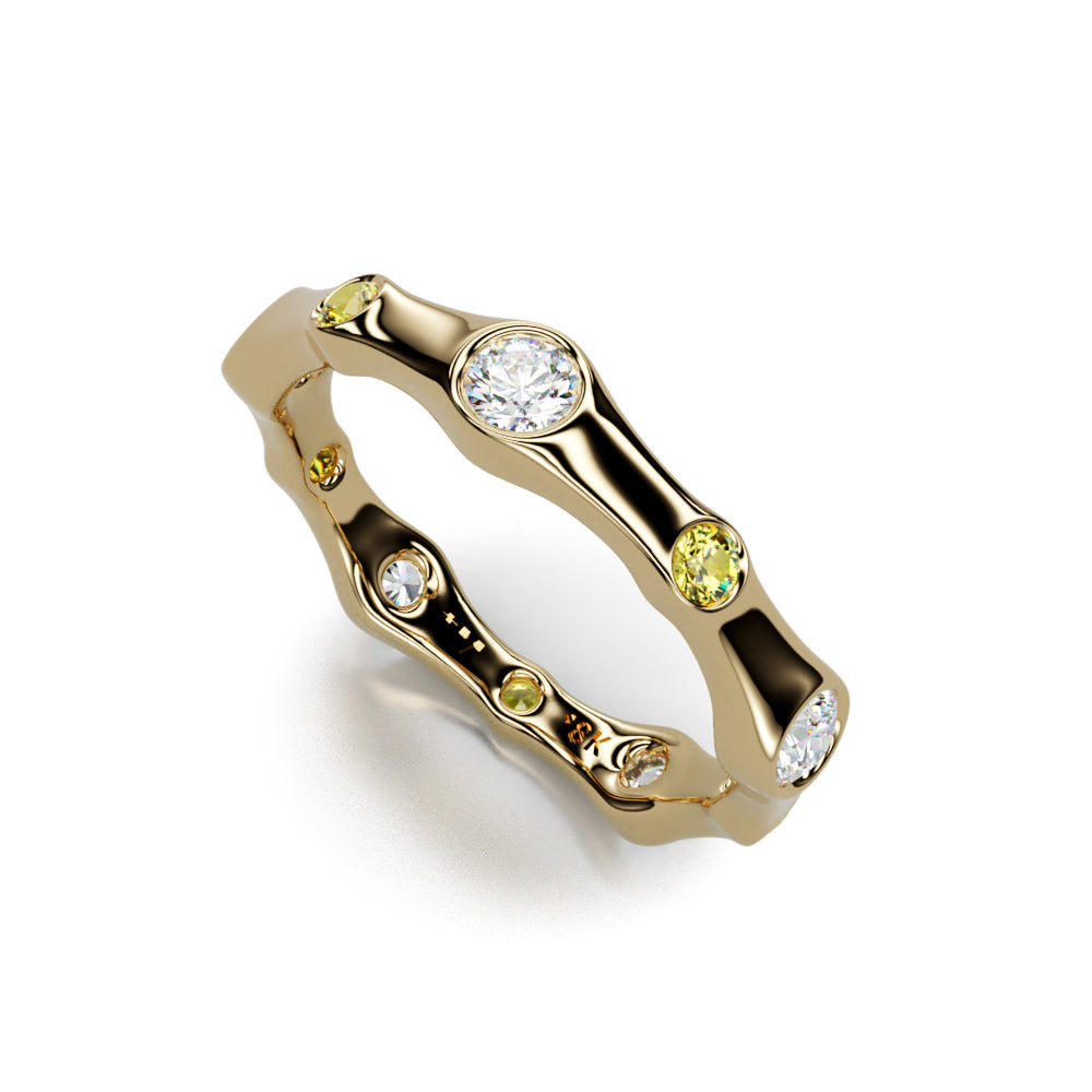 Stackable Art Deco 18K Gold Ring with Diamond & Yellow