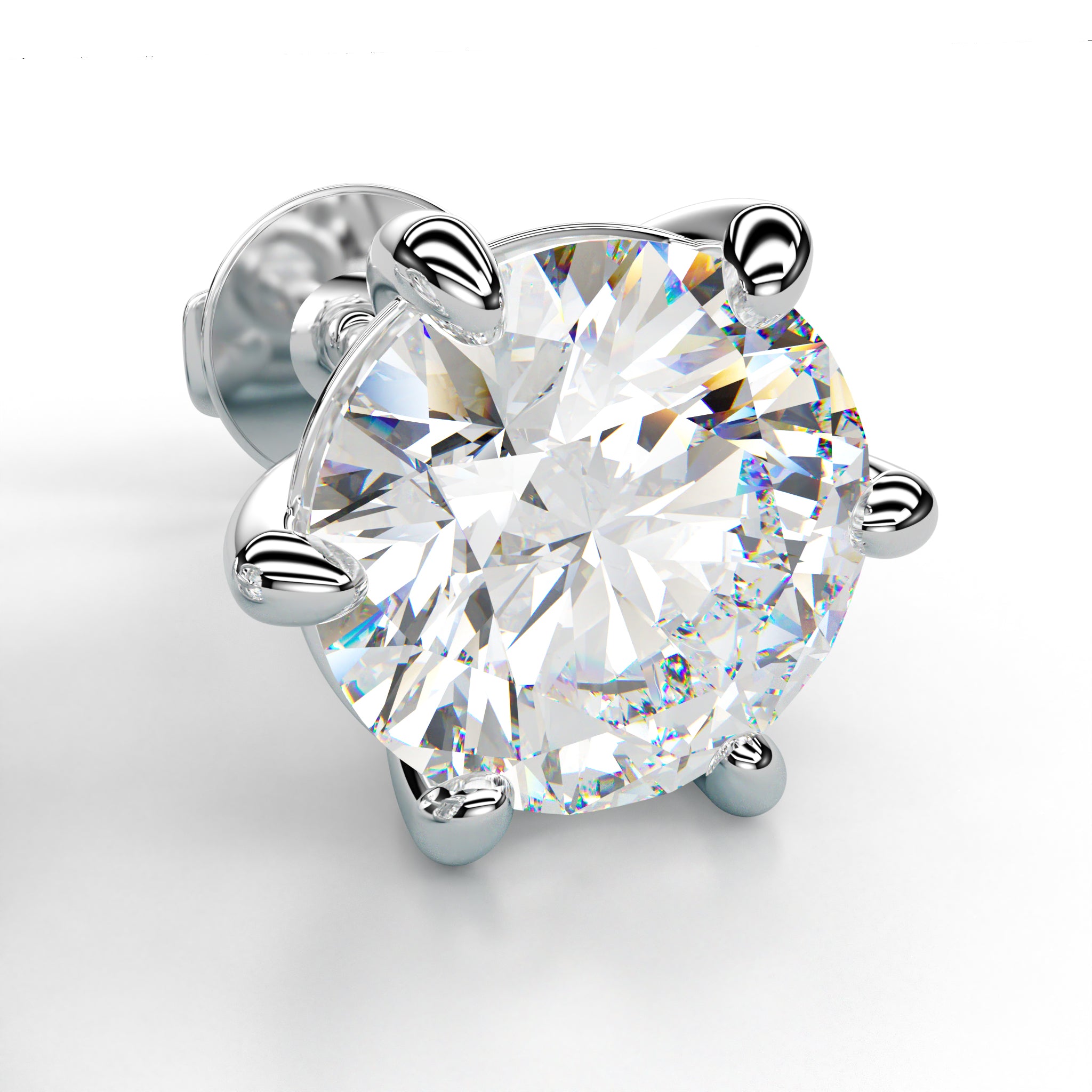 1.0 Carat Diamond Stud Earrings 6 Round Prong Basket Setting 18K White Gold